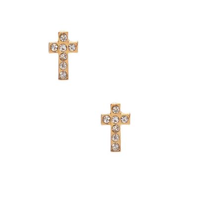 18kt Gold Plated Crystal Cross Stud Earrings