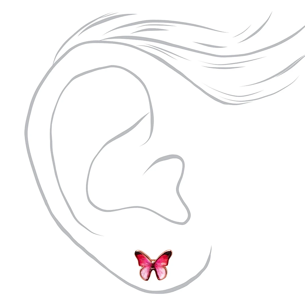 18kt Rose Gold Plated Pink Butterfly Stud Earrings