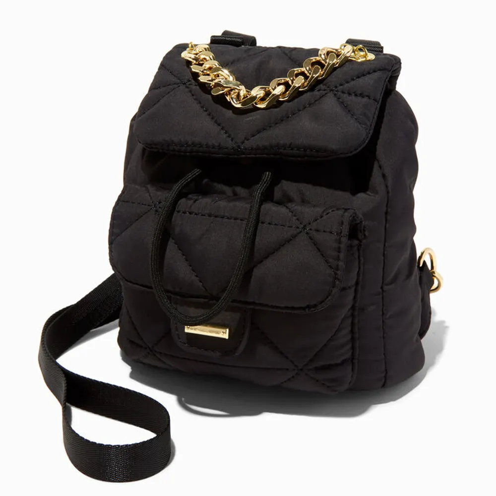 Black Quilted Chain Handle Backpack