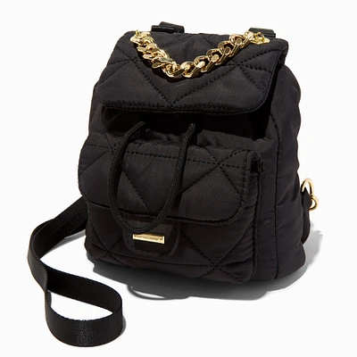 Black Quilted Chain Handle Backpack