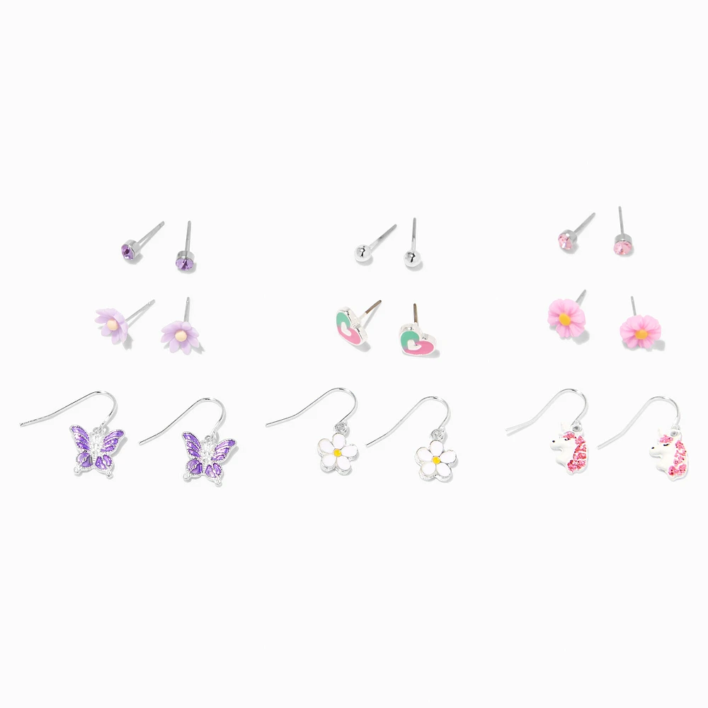 Floral Butterfly Earrings Set - 9 Pack