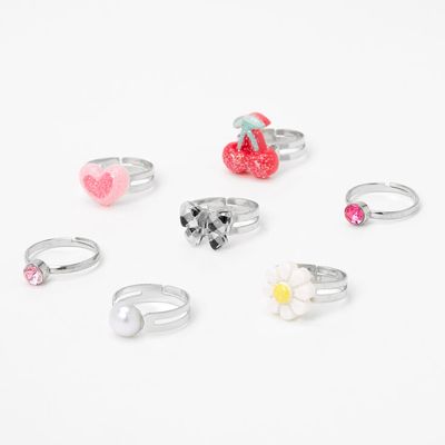 Claire's Club Charm Rings in Pink Heart Box - 7 Pack