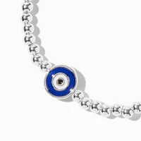 Silver-tone Evil Eye Shot Bead Stretch Bracelet