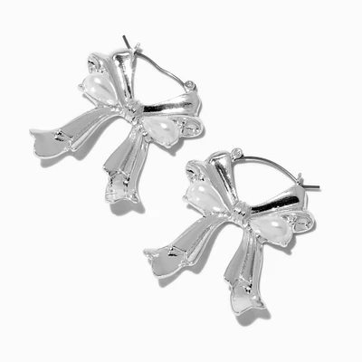 Pearl Bow Silver-tone Drop Earrings