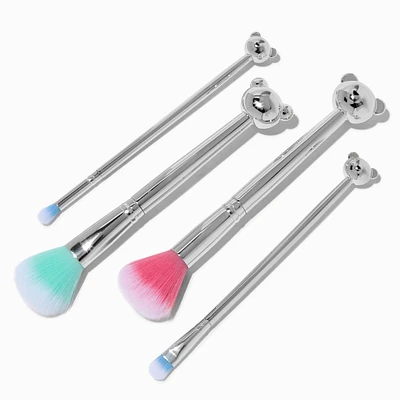 Silver-tone Chrome Bear Makeup Brush Set - 4 Pack