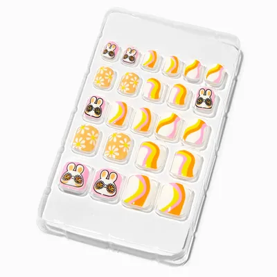 Groovy Bunny Square Press On Vegan Faux Nail Set - 24 Pack