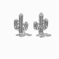 Silver-tone Cactus Stud Earrings