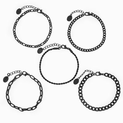 Black Woven Chain Bracelet Set - 5 Pack