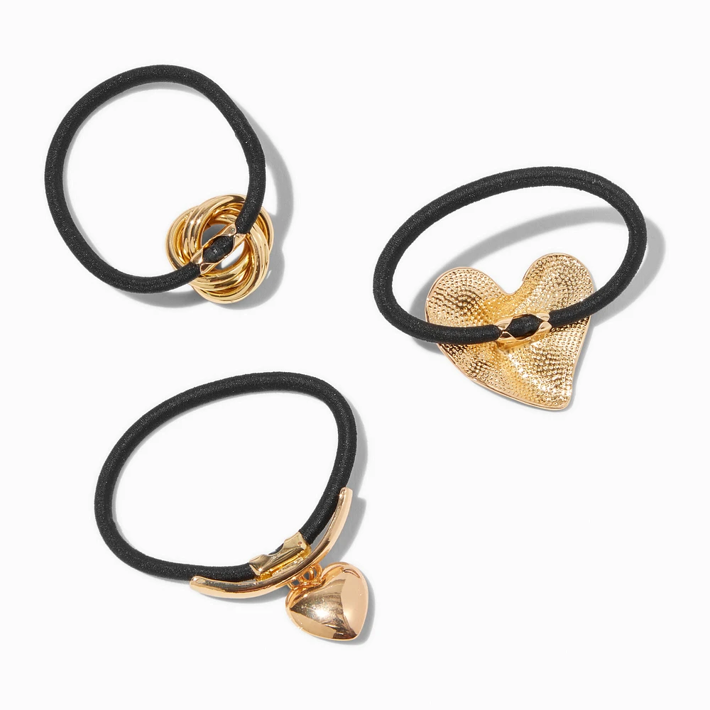 Gold Heart Charms Hair Ties - 3 Pack