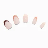 Monochromatic Nude French Tip Coffin Vegan Faux Nail Set (24 Pack)