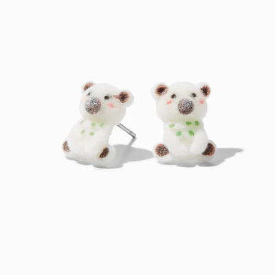 Fuzzy Polar Bear Stud Earrings