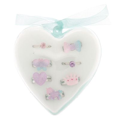Claire's Club Ombre Charm Heart Box Rings - Mint, 7 Pack