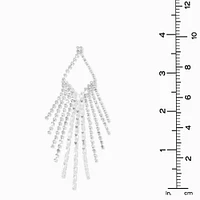 Silver-tone Crystal Baguette Fringe 4" Drop Earrings