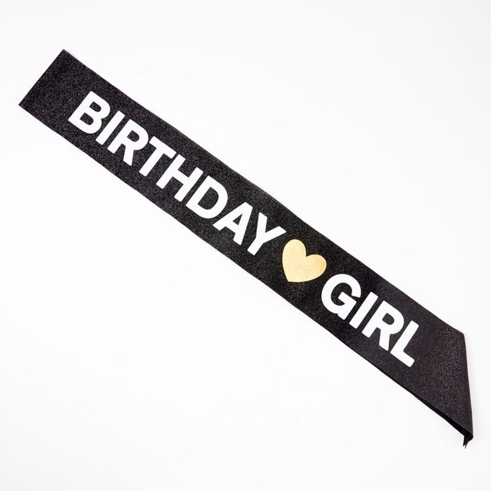 Glittery Birthday Girl Black Sash
