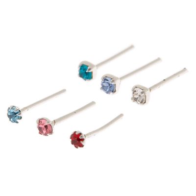 Sterling Silver 22G Rainbow Crystal Nose Studs