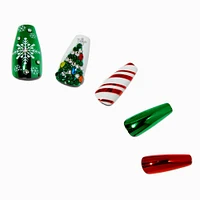 Traditional Christmas Squareletto Press On Faux Nail Set - 24 Pack