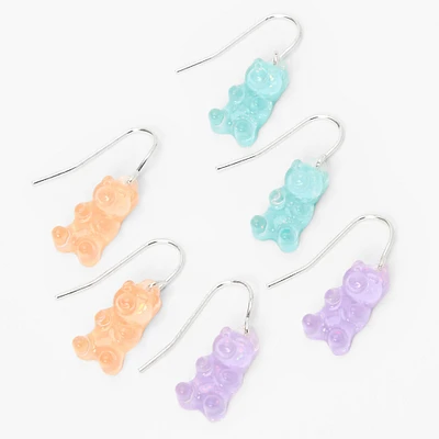 Silver 1'' Glow In The Dark Pastel Gummy Bears® Drop Earrings - 3 Pack