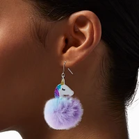 Purple & Blue Unicorn Pom Pom 2" Drop Earrings