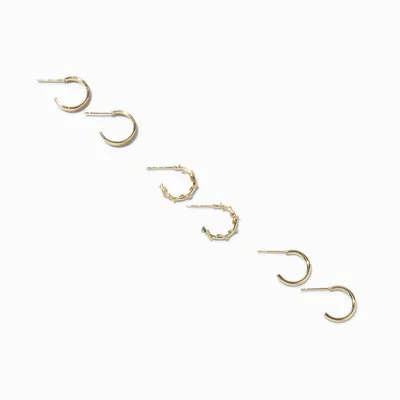 Gold-tone 12MM Textured Huggie Hoop Earrings - 6 Pack
