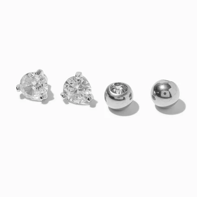 Silver-tone Stainless Steel Cubic Zirconia Belly Bar Replacement Balls - 4 Pack