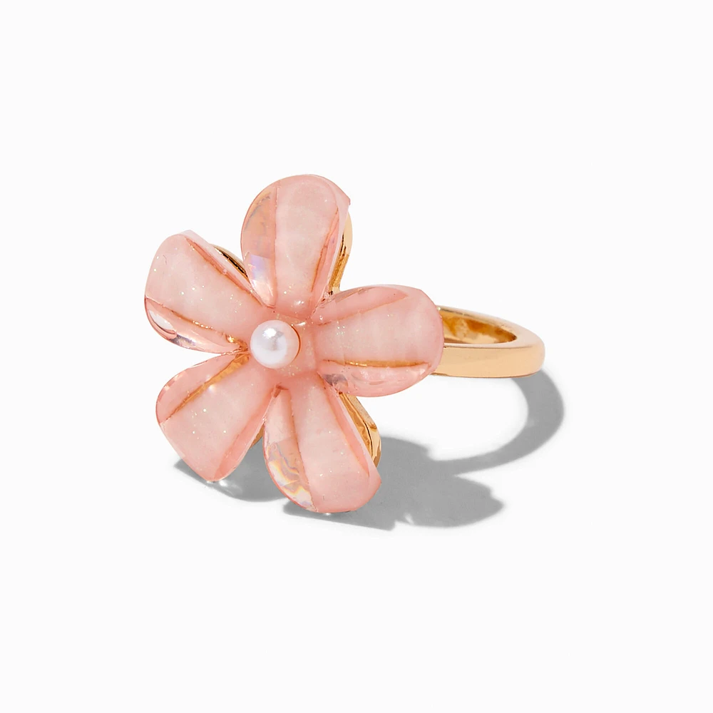 Pink Flower Gold-tone Ring