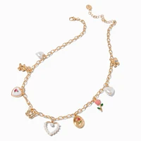 Gold-tone Floral, Heart & Butterfly Charm Necklace