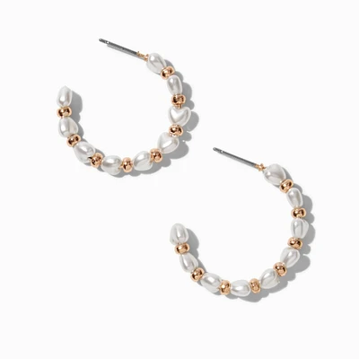 Gold-tone & Pearl Hoop Earrings