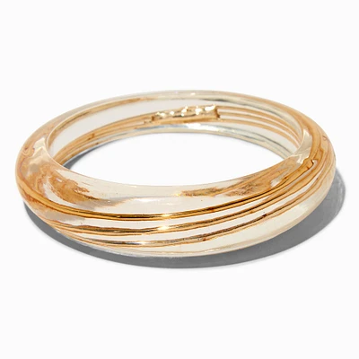 Gold-tone Wire Wrap Clear Acrylic Bangle Bracelet