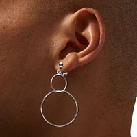 Silver Wire Circles 2'' Clip On Drop Earrings