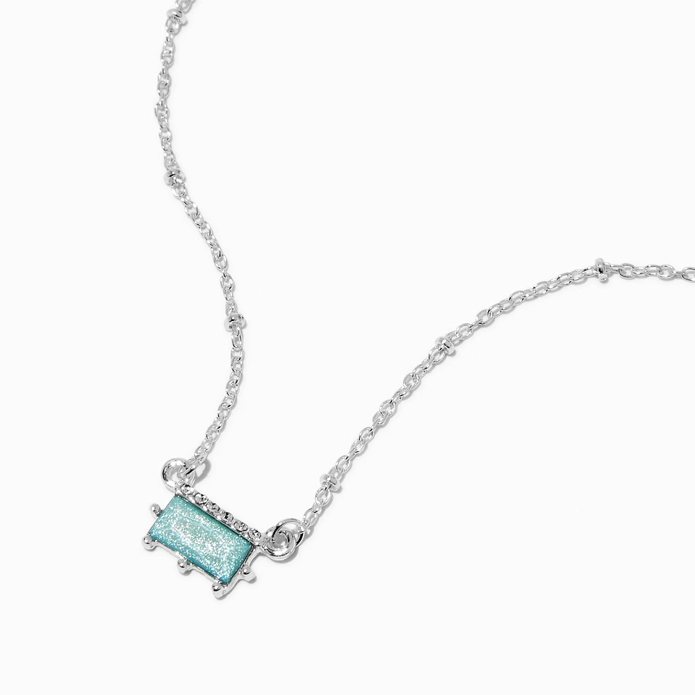 Aqua Rectangular Silver-tone Pendant Necklace