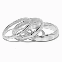 Silver-tone Ribbed Stackable Bangle Bracelets - 3 Pack