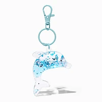 Blue Dolphin Water-Filled Glitter Keychain