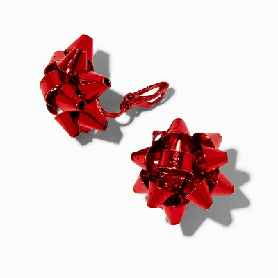 Red Gift Bow Clip-On Stud Earrings