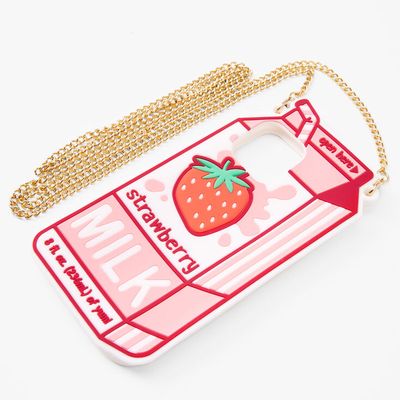 Strawberry Milk Silicone Phone Case with Gold Chain