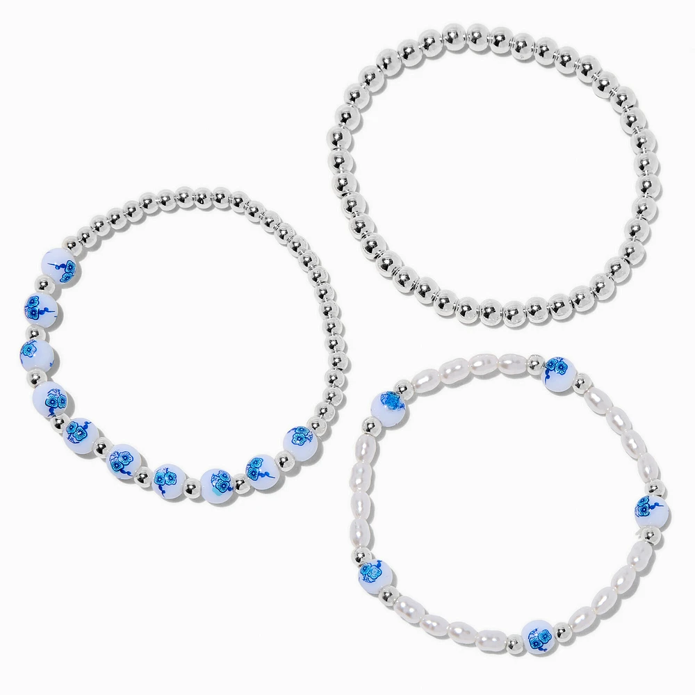 Blue Rose Rococo Stretch Bracelets - 3 Pack