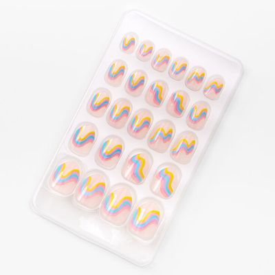 Rainbow Squiggle Clear Stiletto Press On Vegan Faux Nail Set - 24 Pack