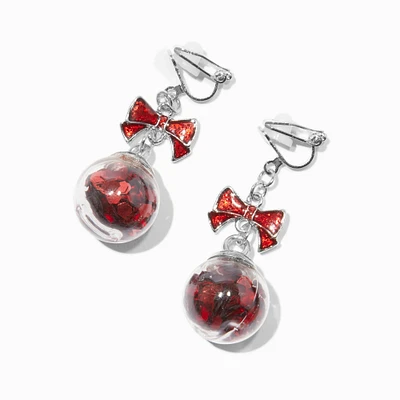 Holiday Bow Shaker Clip-On Drop Earrings