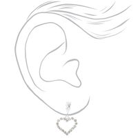 Silver 0.5" Rhinestone Heart Drop Earrings