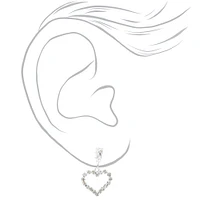 Silver-tone Rhinestone Heart 0.5" Drop Earrings