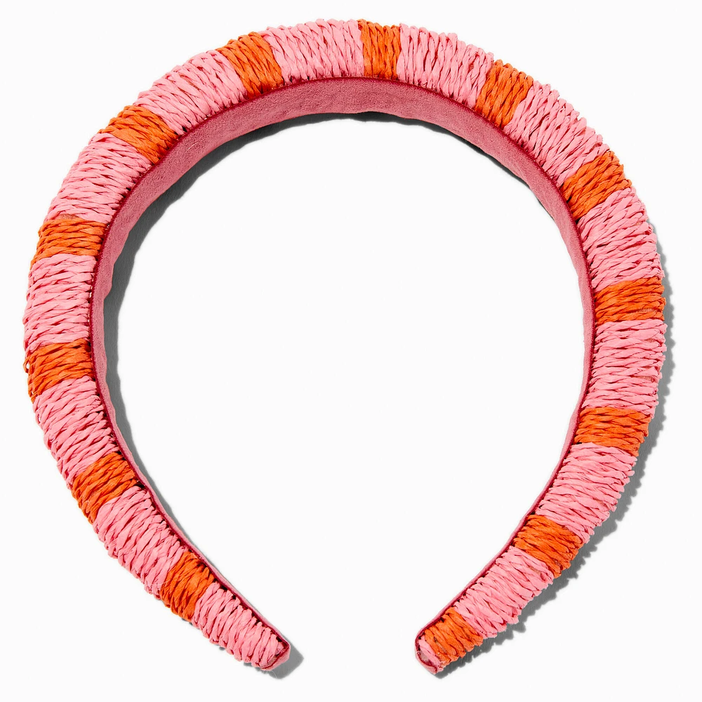 Pink & Orange Striped Rattan Headband