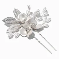Matte Silver Floral Spray Hair Pins - 2 Pack