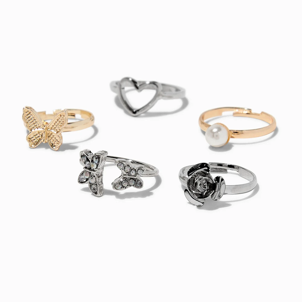 Claire's Club Mixed Metals Butterfly Rings - 5 Pack