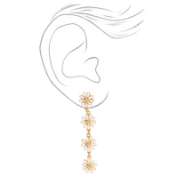 White Daisy Flower Linear 2" Drop Earrings