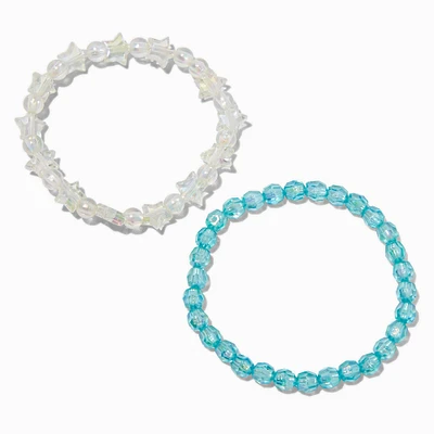 Iridescent Star & Blue Beaded Stretch Bracelets - 2 Pack