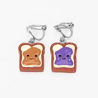 Peanut Butter & Jelly Sandwich Clip On Drop Earrings