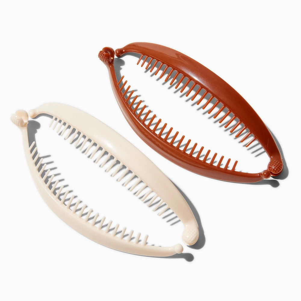 Brown & Ivory Banana Clip Hair Claws - 2 Pack