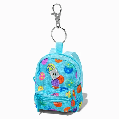 Blue Happy Face Mini Backpack Keychain