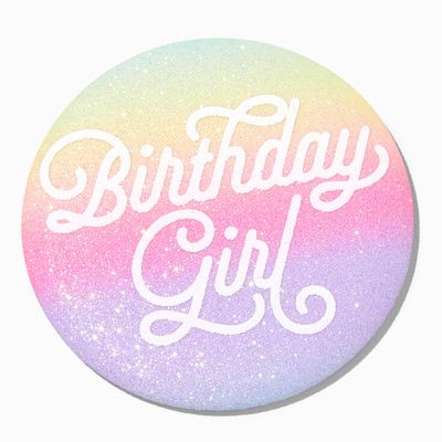 Birthday Girl Rainbow Glitter Button