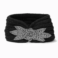 Black Sweater Knit Beaded Headwrap