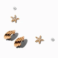 Gold-tone Coastal Stud Earrings - 3 Pack